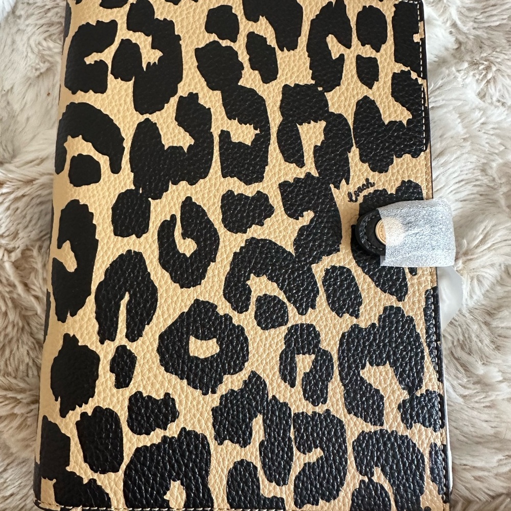 Coach Animal Print Leather Notebook in Tan and Black